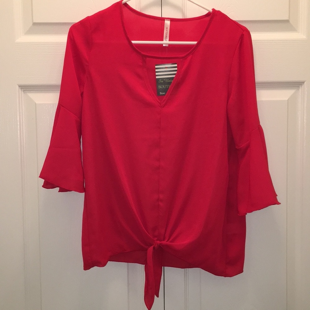 NWT Red Blouse, Flared Sleeves and Tie